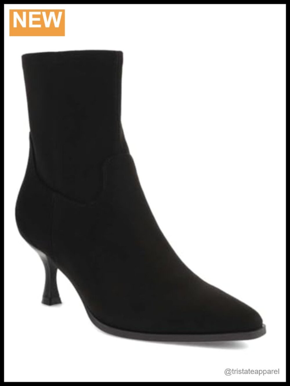 Pointed Toe Ankle Booties Vegan Suede 2.5" Heel Slip On Side Zipper